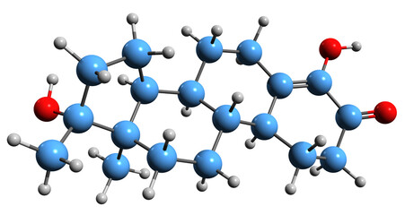 3D image of Methylhydroxynandrolone skeletal formula - molecular chemical structure of synthetic anabolic–androgenic steroid isolated on white background
