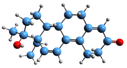 3D image of methylmetribolone skeletal formula - molecular chemical structure of alkylated androgen-anabolic steroid isolated on white background

 