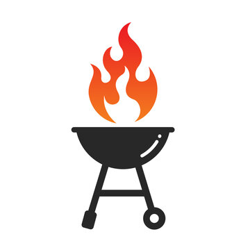 BBQ grill with fire icon flat style vector illustration