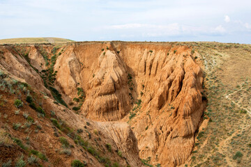 ravine formed by soil erosion by wind and water