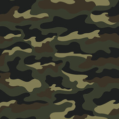 Fototapeta premium Military camouflage pattern, dark green texture, seamless army pattern. Forest background.