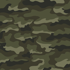 Fototapeta premium Forest camouflage pattern, army uniform disguise, seamless modern khaki background. Ornament