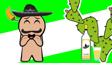 funny mexican character cartoon background. mexican hat vector format