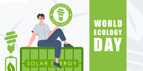 World ecology day poster. Cartoon style. Illustration in vector.