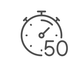 Timer 50 minutes line icon. Stopwatch time sign. Countdown clock symbol. Quality design element. Linear style timer icon. Editable stroke. Vector