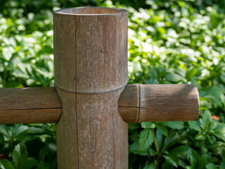 Handmade bamboo tree trunk fence.
