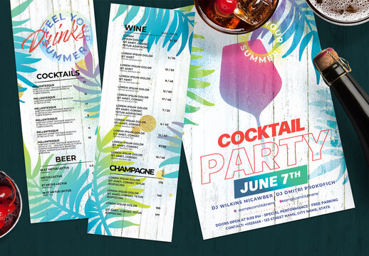 Tropical Summer Cocktail Bar Menu Flyer Layout