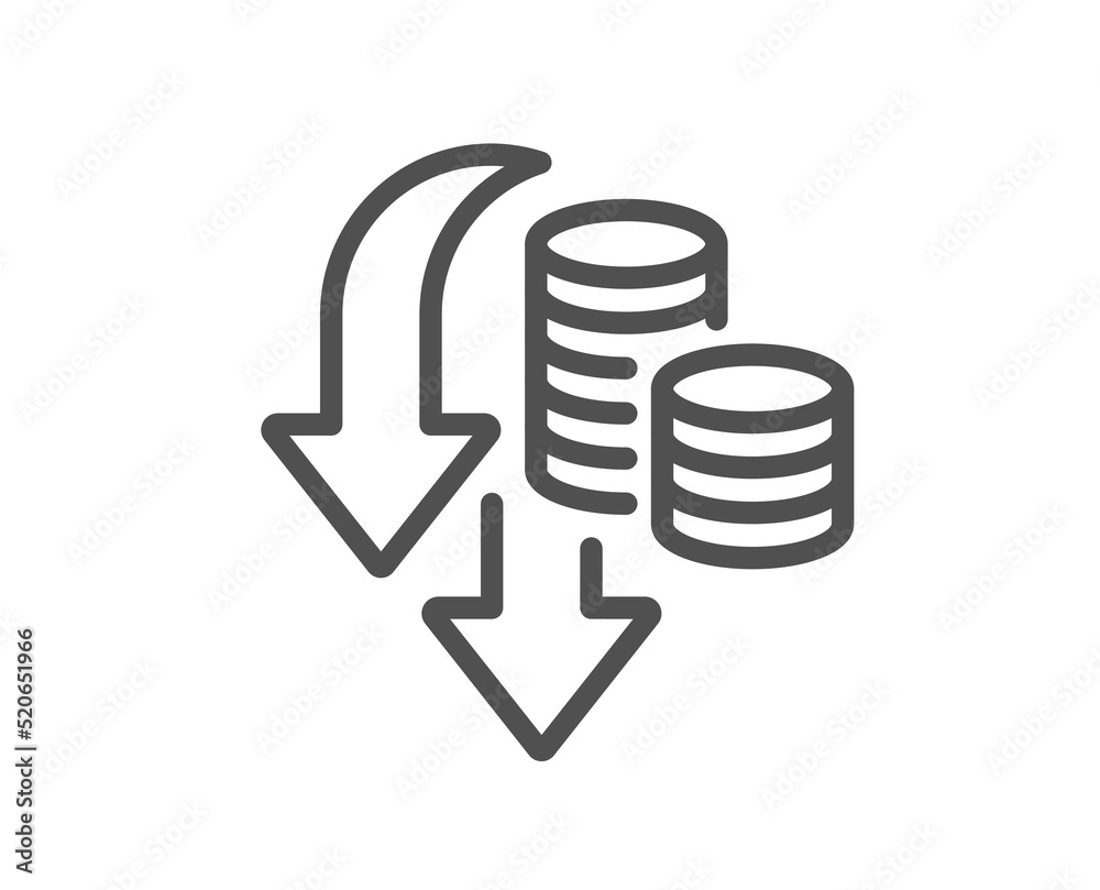 Poster deflation line icon. price reduction sign. reduce rate symbol. quality design element. linear style 