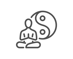 Yoga line icon. Meditation pose sign. Relax body and mind symbol. Quality design element. Linear style yoga icon. Editable stroke. Vector