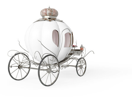 fantasy carriage in white background cool rear view with copy space