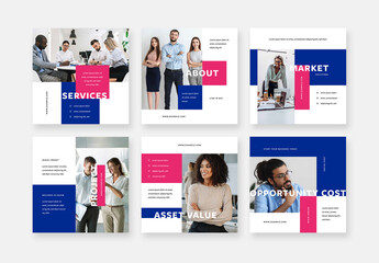 Corporate Social Media Posts with Blue and Magenta Accent
