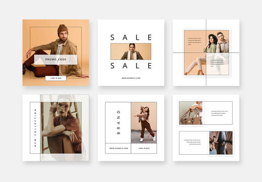 Square Social Layouts with Line Art Design Elements