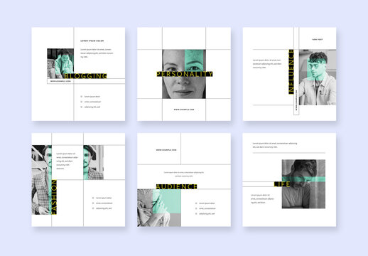 Minimal Social Layouts with Color Overlay Shapes