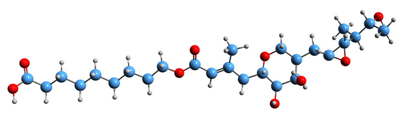 Fototapeta premium 3D image of Mupirocin skeletal formula - molecular chemical structure of topical antibiotic isolated on white background 