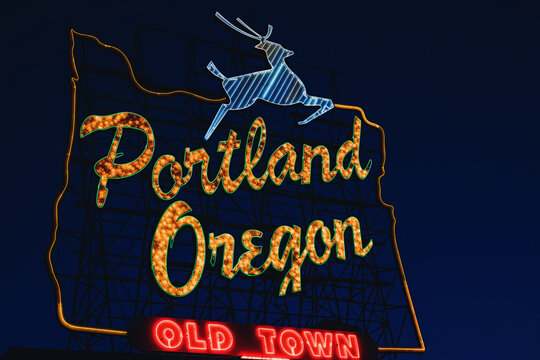 Portland, Oregon, USA - June 14, 2022: Iconic Portland, Oregon Old Town Sign