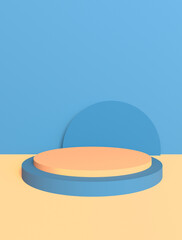 Podium 3d render for prosuct display. Yellow blue