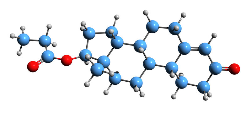 3D image of Nandrolone propionate skeletal formula - molecular chemical structure of synthetic androgen and anabolic steroid isolated on white background