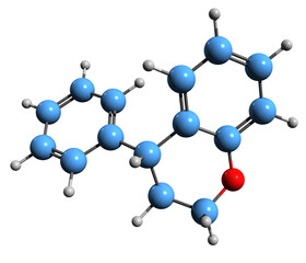 Obraz premium 3D image of neoflavan skeletal formula - molecular chemical structure of heterocyclic chemical compound 4-Phenylchroman isolated on white background