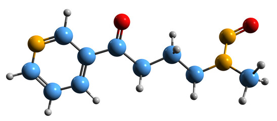 3D image of Nicotine-derived nitrosamine ketone skeletal formula - molecular chemical structure ofN-Nitrosonornicotine ketone isolated on white background