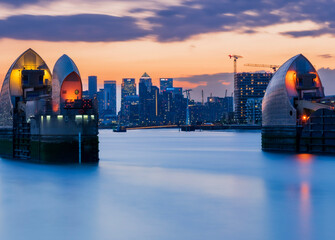 city skyline at sunset