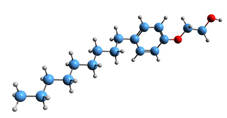 3D image of nonyl phenoxypolyethoxylethanol skeletal formula - molecular chemical structure of nonionic polyoxyethylene surfactant isolated on white background
