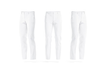Blank white man pants mockup, front and side view