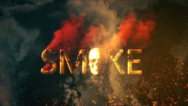 Text smoke with skull burning on dark smoke bg - loop video