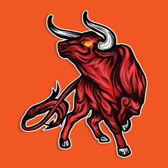 Wild Red Bull Esport Gaming Mascot logo	