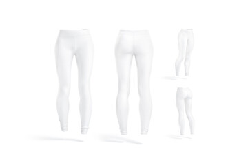Blank white women sport leggings mockup, different views