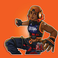 Girl holding spray bottle gaming mascot logo