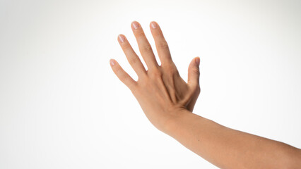Female hand gesture give five back side of the palm
