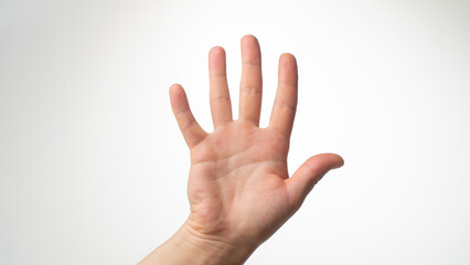 Men's hands gesture counting on fingers five palmar side