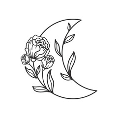 Floral crescent moon boho design. Vector ilustration isolated.