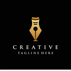 Pen logo icon template. company writer identity Premium Vector