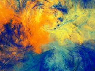Fototapete Gemixte farben blaue und gelbe abstrakte fraktale Hintergrunddarstellung 3D-Darstellung