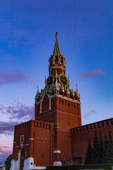 Fototapeta na wymiar Saviour Tower or Spasskaya Bashnya in Moscow. It is the main tower on the eastern wall of the Moscow Kremlin, overlooking the Red Square.