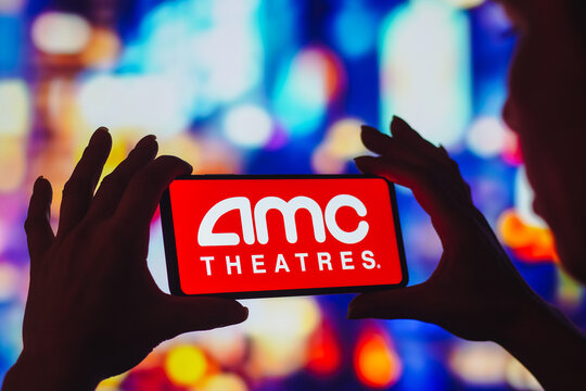 August 1, 2022, Brazil. In This Photo Illustration, The AMC Theatres Logo Is Displayed On A Smartphone Screen.