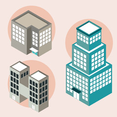 icons isometric city architecture