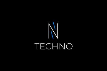 abstract flat tech letter n arrow modern logo design