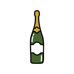 champagne doodle icon, vector color line illustration