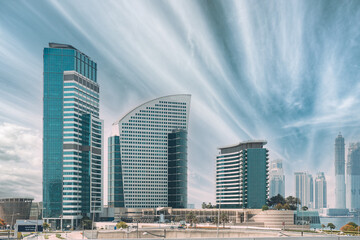 Hotel InterContinental Dubai Marina, an IHG Hotel and Crowne Plaza hotel. View of high-rise...