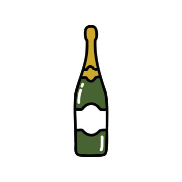 champagne doodle icon, vector color line illustration