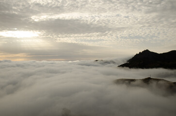 Landscape with sea of clouds at dawn. San Mateo. Gran Canaria. Canary Islands. Spain.