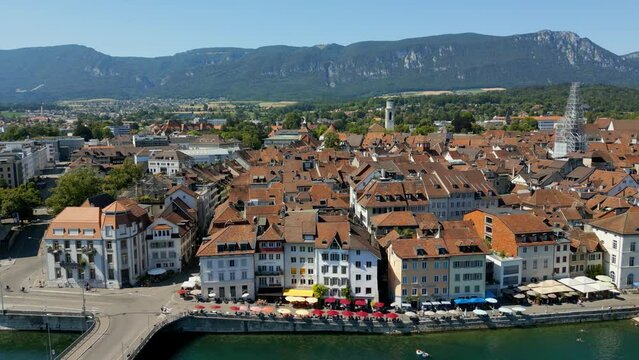 The riverside in the city center of Solothurn Switzerland - view from above - travel photography