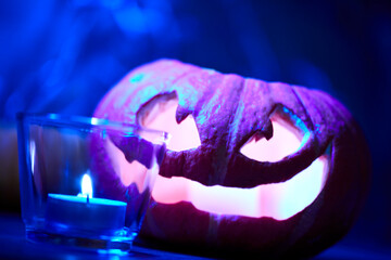 Halloween pumpkin and tea candle