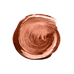Calming Coral, brown acrylic circle isolated on white background. Watercolor round shape