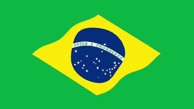Waving Flag of Brazil, Animated Background. Brazilian Flag Wave Motion Graphics Seamless Loop, Cartoon Hand Drawn Style. Video for Backgrounds, Streaming and Channels.