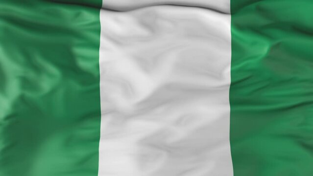 The flag of Nigeria flutters in the wind. Animation 3d
