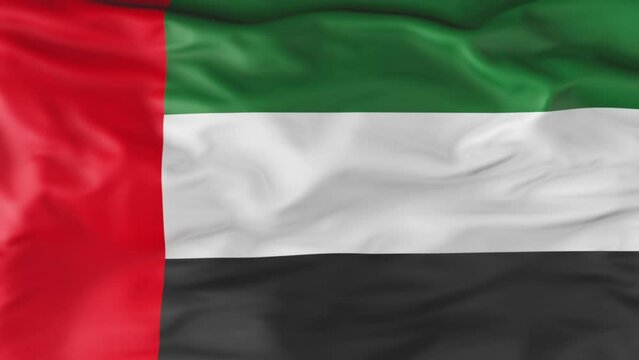 The flag of the United Arab Emirates is fluttering in the wind. Animation 3d