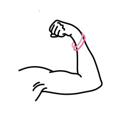 female strong arm doodle icon, vector color line illustration